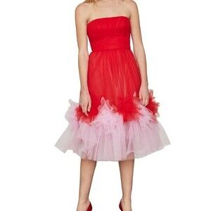 BCBGMAXAZRIA Tulle Flower Dress Red ,Pink Size 4 NWT